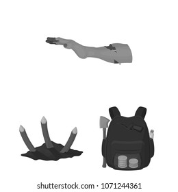 Zombies and Attributes monochrome icons in set collection for design. Dead man vector symbol stock web illustration.