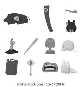 Zombies and Attributes monochrome icons in set collection for design. Dead man vector symbol stock web illustration.