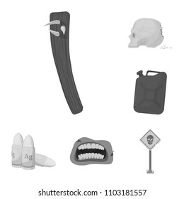 Zombies and Attributes monochrome icons in set collection for design. Dead man vector symbol stock web illustration.