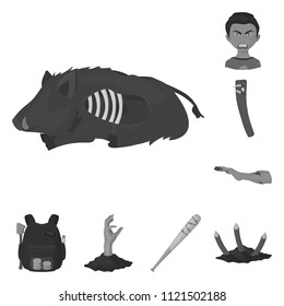 Zombies and Attributes monochrome icons in set collection for design. Dead man vector symbol stock web illustration.