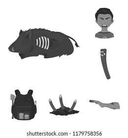 Zombies and Attributes monochrome icons in set collection for design. Dead man vector symbol stock web illustration.