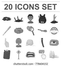 Zombies and Attributes monochrome icons in set collection for design. Dead man vector symbol stock web illustration.