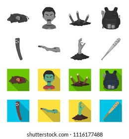Zombies and Attributes monochrome,flat icons in set collection for design. Dead man vector symbol stock web illustration.