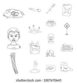 Zombies and Attributes outline icons in set collection for design. Dead man vector symbol stock web illustration.
