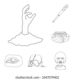 Zombies and Attributes outline icons in set collection for design. Dead man vector symbol stock web illustration.