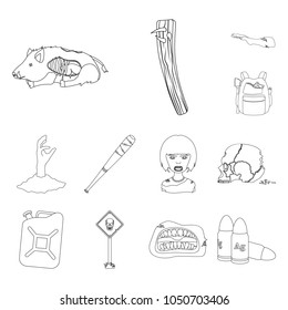 Zombies and Attributes outline icons in set collection for design. Dead man vector symbol stock web illustration.