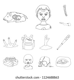 Zombies and Attributes outline icons in set collection for design. Dead man vector symbol stock web illustration.