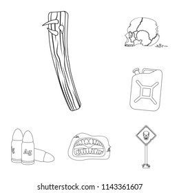 Zombies and Attributes outline icons in set collection for design. Dead man vector symbol stock web illustration.