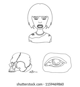 Zombies and Attributes outline icons in set collection for design. Dead man vector symbol stock web illustration.