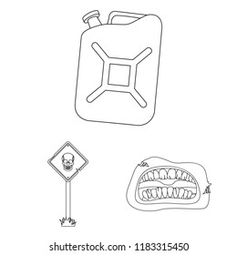 Zombies and Attributes outline icons in set collection for design. Dead man vector symbol stock web illustration.