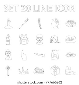 Zombies and Attributes outline icons in set collection for design. Dead man vector symbol stock web illustration.