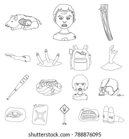 Zombies and Attributes outline icons in set collection for design. Dead man vector symbol stock web illustration.