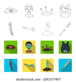 Zombies and Attributes outline,flat icons in set collection for design. Dead man vector symbol stock web illustration.