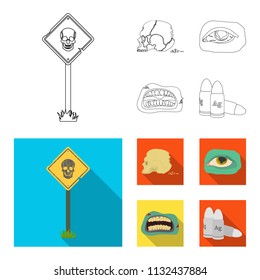 Zombies and Attributes outline,flat icons in set collection for design. Dead man vector symbol stock web illustration.