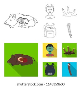 Zombies and Attributes outline,flat icons in set collection for design. Dead man vector symbol stock web illustration.