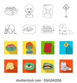 Zombies and Attributes outline,flet icons in set collection for design. Dead man vector symbol stock web illustration.