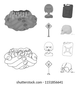 Zombies and Attributes outline,monochrome icons in set collection for design. Dead man vector symbol stock web illustration.