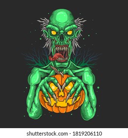 zombies carrying pumpkins illustration vector graphic