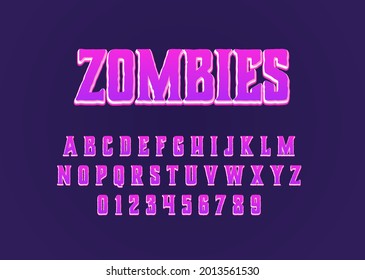 Zombies cartoon movie style vector font alphabet with uppercase and digit number