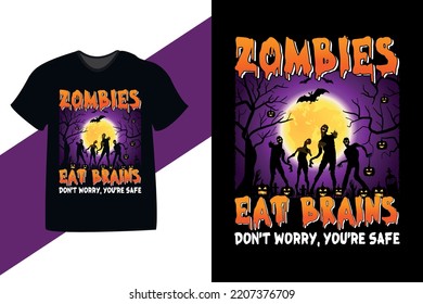 Zombies eat brains Halloween t-shirt design template