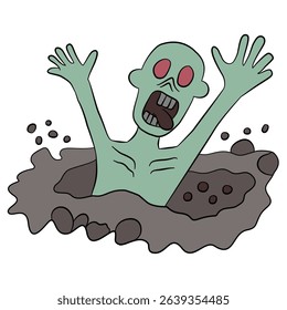 Zombies emerge from the grave on transparent background , cartoon style