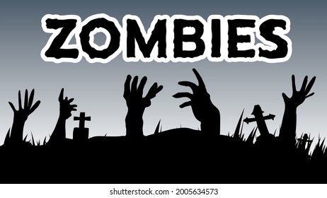 Zombies emerging  in halloween day , Illustration Vector EPS 10