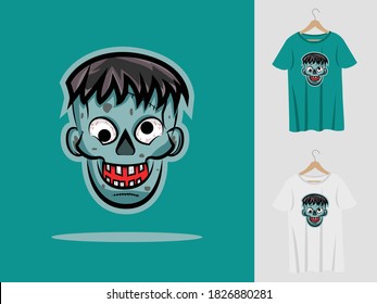 Zombies halloween mascot design with t-shirt . Zombies head illustration for halloween party and printing t-shirt
