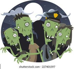 Zombies Halloween Night, vector illustration cartoon.
