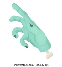 Zombie's hand icon in cartoon style isolated on white background. Films and cinema symbol stock vector illustration.