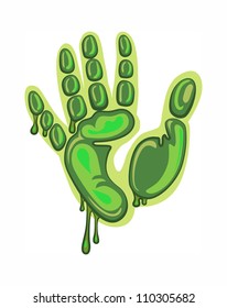 Zombie's hand print. Isolated on white.