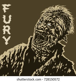 Zombies looking up and screaming. Vector illustration on green background. Freehand digital drawing concept. Genre of horror.