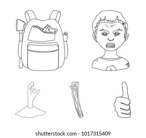 Zombies, man, mouth, and other web icon in outline style.Clothes, holes, rotten, icons in set collection.