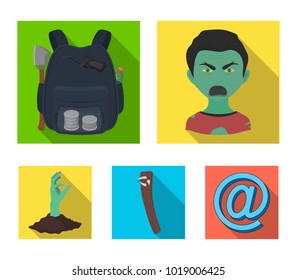 Zombies, man, mouth, and other web icon in flat style.Clothes, holes, rotten, icons in set collection.