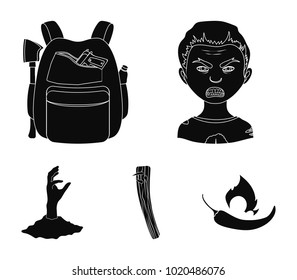 Zombies, man, mouth, and other web icon in black style.Clothes, holes, rotten, icons in set collection.