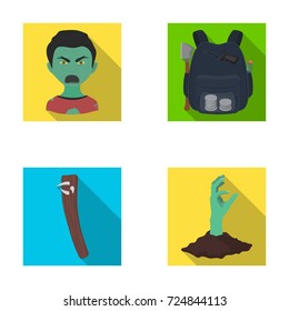 Zombies, man, mouth, and other web icon in flat style.Clothes, holes, rotten, icons in set collection.