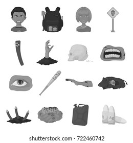Zombies, man, terrible, and other web icon in monochrome style.Apocalypse, dead, infected, icons in set collection.