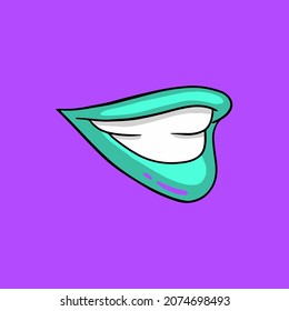 Zombie's Mouth with Tosca Lips Symbol Icon Design. Social Media Post. Flat Vector Illustration on Purple Background.