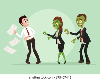 Zombies office workers businessman characters. Vector flat cartoon illustration