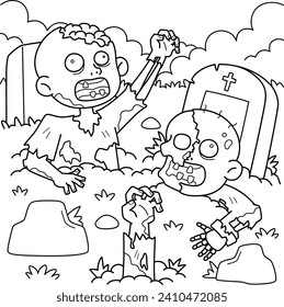 Zombies Rising from the Grave Coloring Page 