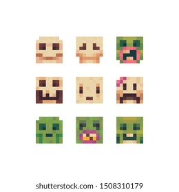 Zombies skeletons and monsters characters faces, abstract avatar, vector graphic minimalistic style  illustration. Design for sticker, web, mobile app. 