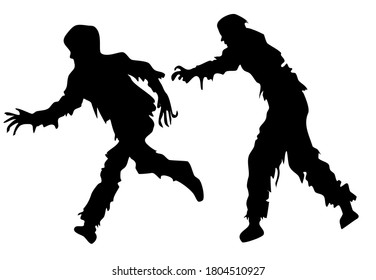 Zombies walking silhouette vector, Halloween cartoon character vector, Elements for Halloween party.