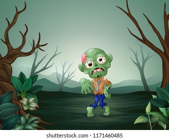 Zombies walking terrorizing in the dead forest