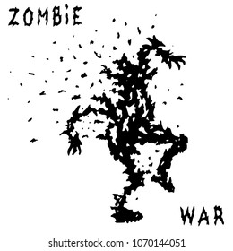 Zombies war sign. Destroyed character silhouette. White color background. Vector illustration.