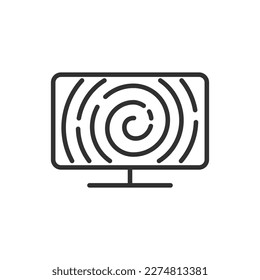 Zombification through the screen, linear icon. TV, monitor. Line with editable stroke