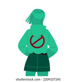 Zombified Standing Young Woman as Manipulation and Hypnosis Back View Vector Illustration