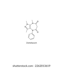 Estructura molecular esquelética plana de Zomebazam Medicamento benzodiazepino utilizado en el tratamiento de la ansiedad. Ilustración vectorial.