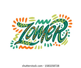 Zomer - Summer in Dutch. Hand Lettering word. Handwritten modern brush typography sign. Greetings for icon, logo, badge, cards, poster, banner, tag. Colorful Vector illustration
