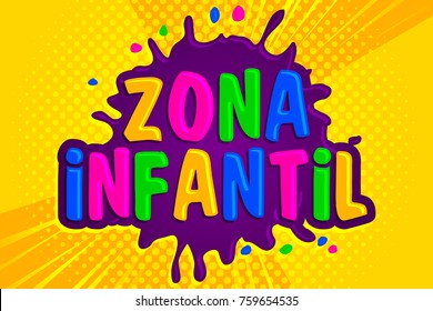 Zona infantil, zona infantil texto espanhol, ilustração de sinais vetoriais.