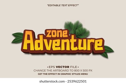 efeito de texto de aventura de zona vetor divertido 3d