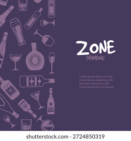 Zonentrinken. stilisierte Illustration von Alkoholflaschen und Gläsern. Vektorhintergrund